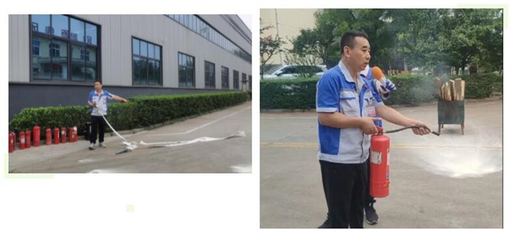 隨后，集團(tuán)消防安全員為廣大職工講解滅火器和消防水槍的使用方法，并現(xiàn)場演示。廣大員工積極參與到教學(xué)演練當(dāng)中，進(jìn)一步鞏固消防培訓(xùn)知識。